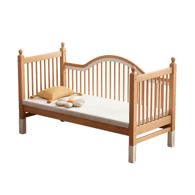 榉木婴儿拼接床可升降高护栏