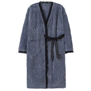 妮狄娅情侣睡衣睡袍冬季女珊瑚绒日式休闲男款简约保暖浴袍家居服