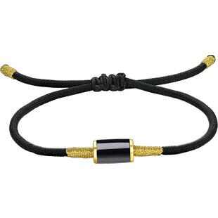 周六福和田玉手绳金镶玉足金白玉墨玉黑色手链男女情侣新年礼物