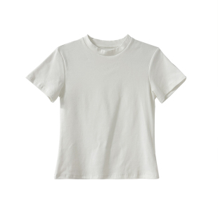 春也白 弹力显瘦简约小高领短袖T恤女百搭修身打底衫夏款正肩上衣