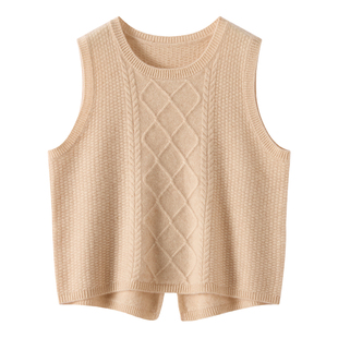 高端轻奢圆领山羊绒马甲女时尚开叉针织背心毛衣叠穿菱形减龄坎肩