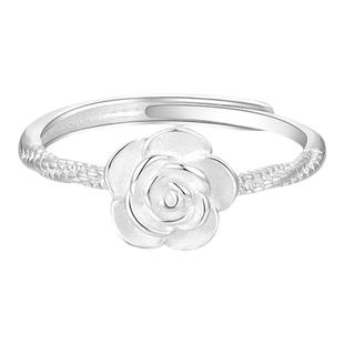 中国黄金心动玫瑰戒指玫瑰花戒足银999戒指银戒指送女友生日礼物