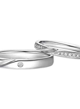 雪上吻痕情侣对戒指镶嵌11分培育钻石925纯银镀18K白金女款群微镶