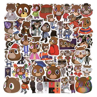 60张Kanye毕业熊贴纸周边侃爷辍学熊笔记本行李箱DIY手机背卡手帐笔记本电脑滑板吉他头盔装饰防水diy贴画