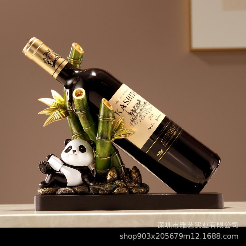 新中式卡通熊猫竹子酒架酒柜摆件客厅装饰生日礼品电视柜玄关乔迁
