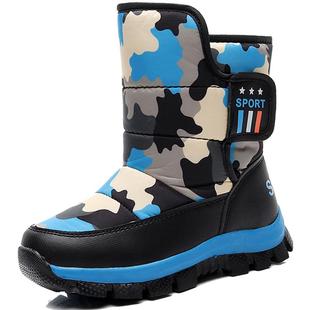 冬季儿童雪地靴男孩中大童棉鞋女童加绒加厚学生防水防滑短筒靴子