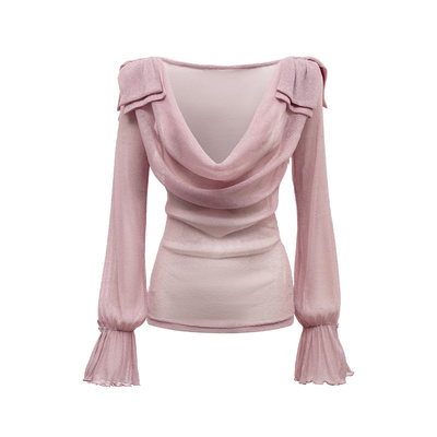 4muggle细闪蝴蝶结纱纱荡领上衣