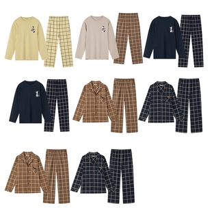 秋鹿柔软丝滑透气纯棉睡衣女2025秋冬季情侣男卡通格子长袖家居服