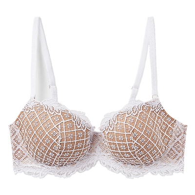 时尚菱格蕾丝半罩杯文胸
