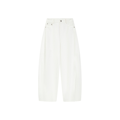 YUSSI 轻职风薄款100棉弯刀休闲裤宽松显瘦百搭白色微弹垂感长裤