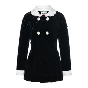 lefame拉飞姆2025冬季新款赫本优雅复古裱花丝绒中长羽绒服外套