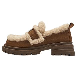 millies妙丽加绒乐福鞋女款2025冬季新款厚底英伦风绒面棉鞋粗跟