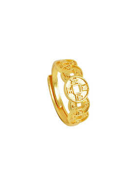 沙金戒指女招财运铜钱戒指金色高级感指环可调节送女友节日礼物