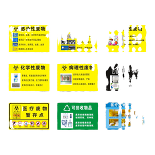 医疗废物标识牌贴纸标签标贴医院诊所垃圾桶分类全套医疗废弃物感染损伤性废物暂存间暂存点标志贴警示标识贴