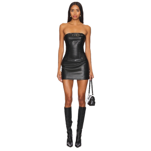 [春季新品]superdown抹胸连衣裙黑色皮革短裙y2k辣妹风REVOLVE