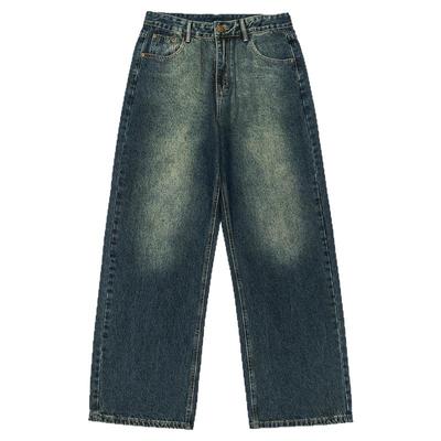 GOGOSOON春秋新款2025水洗复古直筒牛仔裤男学生微喇潮流宽松长裤