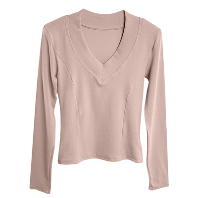 慕斯羊绒打底衫女秋冬季内搭V领修身显瘦磨毛保暖长袖高级感上衣