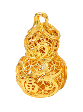 古法沙金镂空葫芦吊坠项链成品