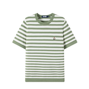 【凉感】Navigare意大利小帆船绿色圆领针织T恤男短袖条纹海魂衫