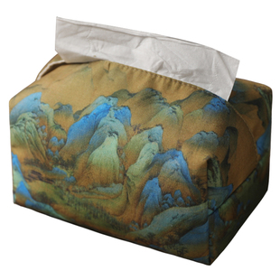 春泥茶道国风布艺纸巾套抽纸袋棉布纸巾袋抽纸盒纸巾包古画纸巾盒