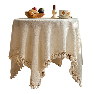 流苏古风桌布ins风日系原宿风森系餐桌简约奶油风小圆桌布艺定制