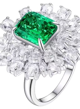 VISING【AGL国际证书】木佐色培育祖母绿3ct戒指爆闪玫瑰切S925银