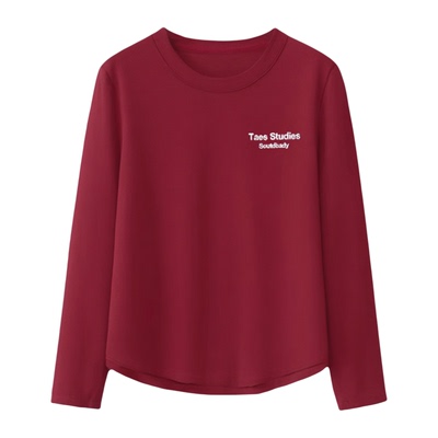 奥戴尔棉长袖T恤女士秋冬新款弧形下摆上衣小个子洋气内搭打底衫