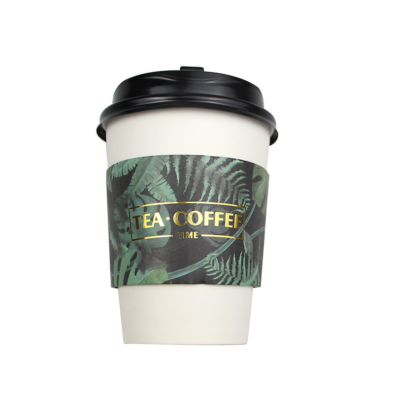 绿植烫金一次性咖啡杯带盖纸杯