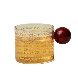 梵汝心经茶杯家用高硼硅主人杯木柄玻璃杯禅意品茗杯耐热高透防烫