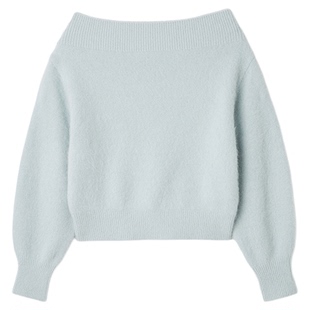 SNIDEL2025秋冬新品简约百搭纯色毛绒一字肩针织衫上衣SWNT254095