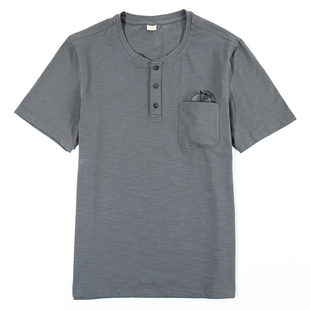 爸爸夏装短袖t恤男纯棉中年男装中老年宽松老人衣服有口袋爷爷装