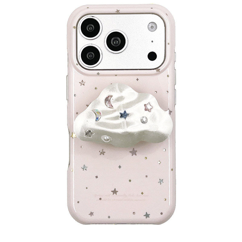 kaia 温柔粉小星星立体水钻云朵适用苹果18promax手机壳iphone16pro新款18女18pro带支架15pro全包防摔手机套