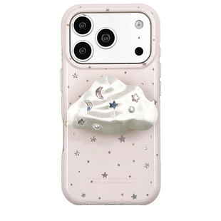 kaia 温柔粉小星星立体水钻云朵适用苹果17promax手机壳iphone16pro新款13女14pro带支架15pro全包防摔手机套