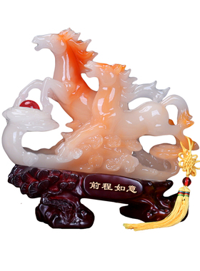 玉石八骏雄风马摆件招财公司办公室客厅玄关酒柜装饰开业乔迁礼品