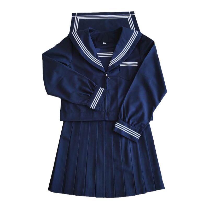 jk制服基础款套装绀色正统三本校供感中间服三角巾刺绣环扣