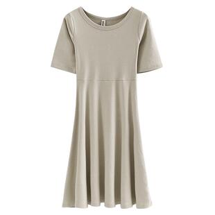 春秋新款纯白修身显瘦圆领打底中袖体恤连衣裙纯色女内搭T恤半袖