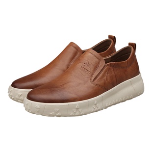 公羊男鞋2026新款男士真皮懒人一脚蹬休闲鞋百搭轻便厚底增高鞋子