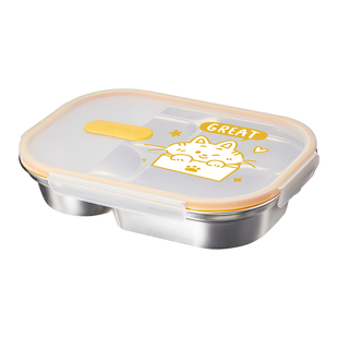 乐扣乐扣儿童分格餐盘宝宝不锈钢分餐盘带盖小学生打饭专用吃饭盘