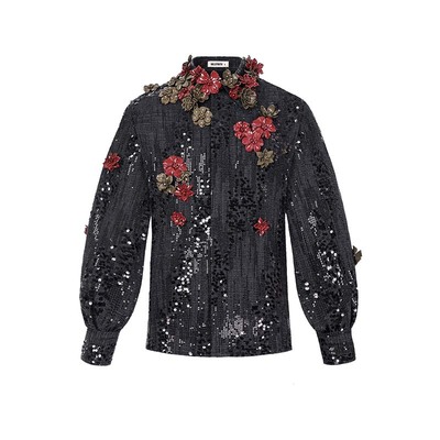 山谷少年立体花朵宽松亮片衬衫