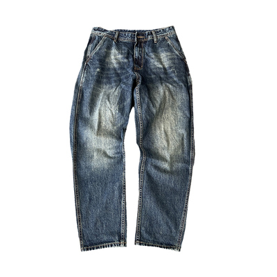 高端水洗复古牛仔裤男直筒宽松