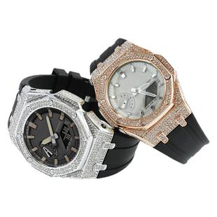 农家橡树GMA-S2100/GA2100改装金属镶钻表壳满天星钻壳胶表带配件