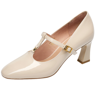 KISSCAT接吻猫玫瑰玛丽珍鞋复古甜美T字带漆皮高跟玛丽珍单鞋女