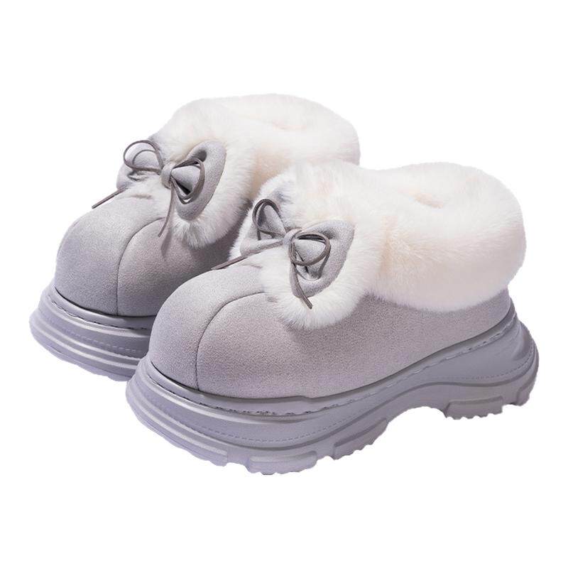 蝴蝶结雪地靴女加绒保暖套脚短靴