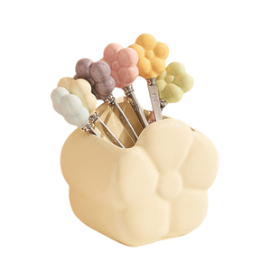 可爱水果叉套装创意精致不锈钢食品级高颜值家用陶瓷小叉子收纳罐