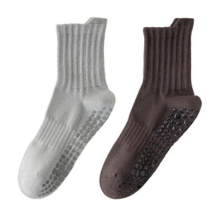 瑜伽袜子男士中筒袜无骨棉防臭健身运动蹦床训练室内地板防滑长袜