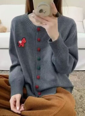 【862】2025秋冬季大码宽松显瘦卡通小马针织衫长袖红色毛衣女款
