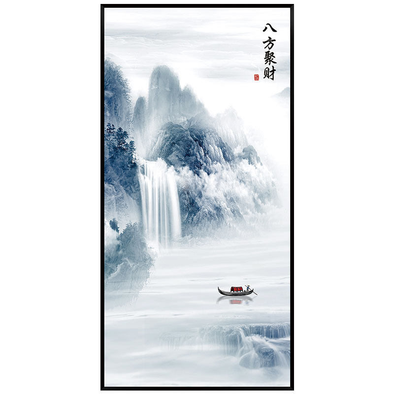 中式玄关贴画自粘入户走廊装饰山水画墙贴屏风过道贴纸客厅墙壁纸