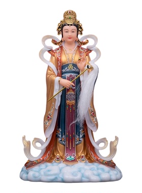 合成汉白玉碧霞元君神像家用摆件