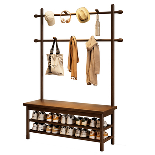 实木换鞋凳挂衣架一体靠墙入户门衣帽架落地式衣架门口置物挂衣服