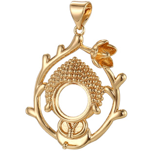 翡翠玉佛吊坠空托女和田玉弥勒佛银镶嵌玉石佛公项链托吊坠托配饰